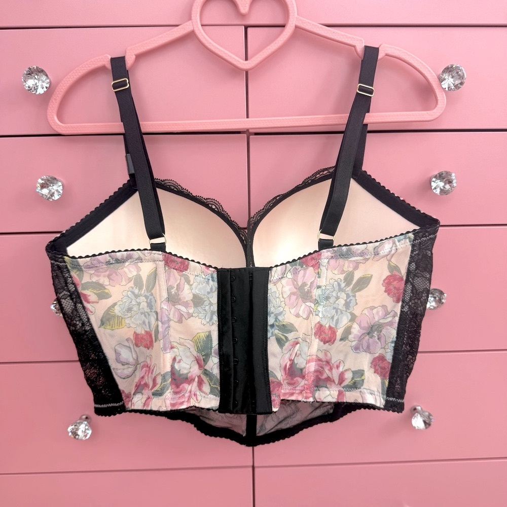 Rose Embroidery Purest Pink Floral Bra Top Corset Push Up 36DD Victoria’s Secret - Picture 2 of 4
